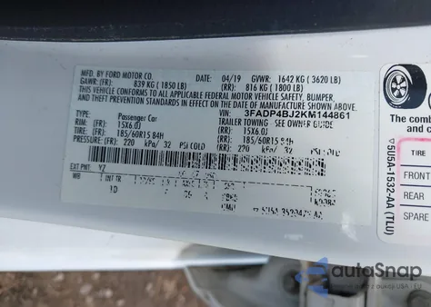 2019 Ford Fiesta Se из США, поврежденный, VIN 3FADP4BJ2KM144861